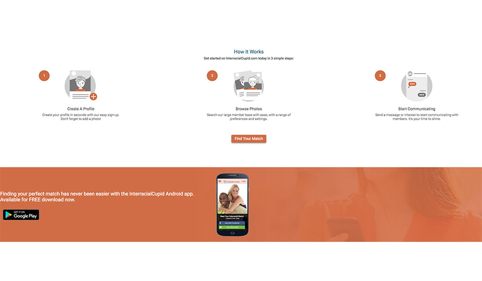 Interfaccia e design interracialCupid