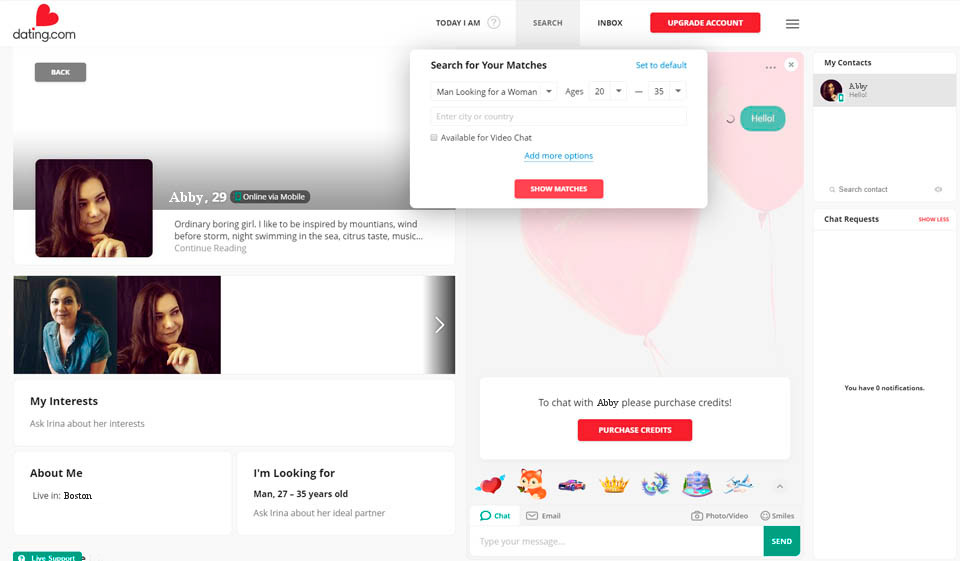 Corrispondenza e chat su Dating.com