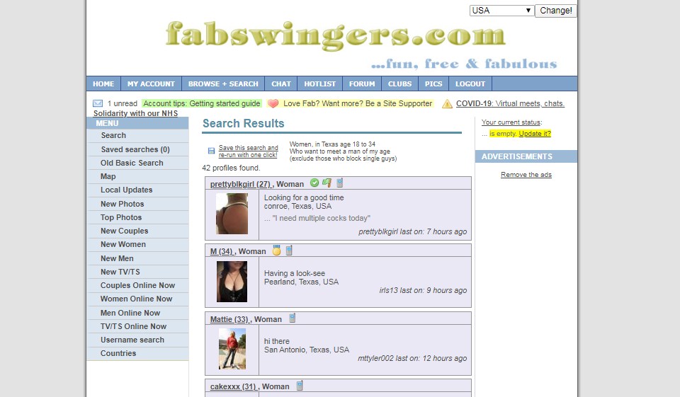 Che aspetto ha l'app mobile FabSwingers