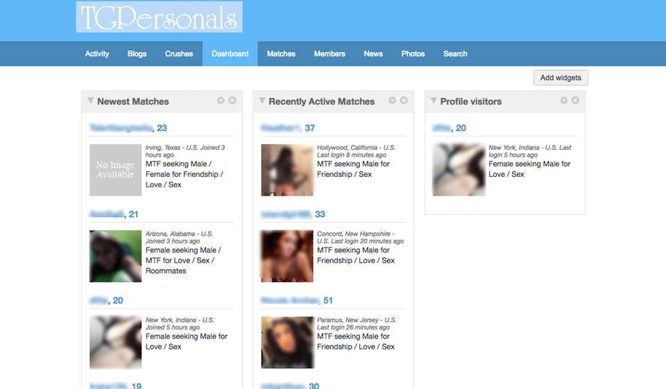 Che aspetto ha l'app mobile TGPersonals?