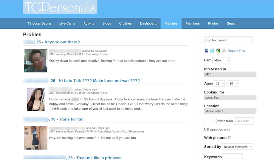 Funzione di ricerca su TGPersonals