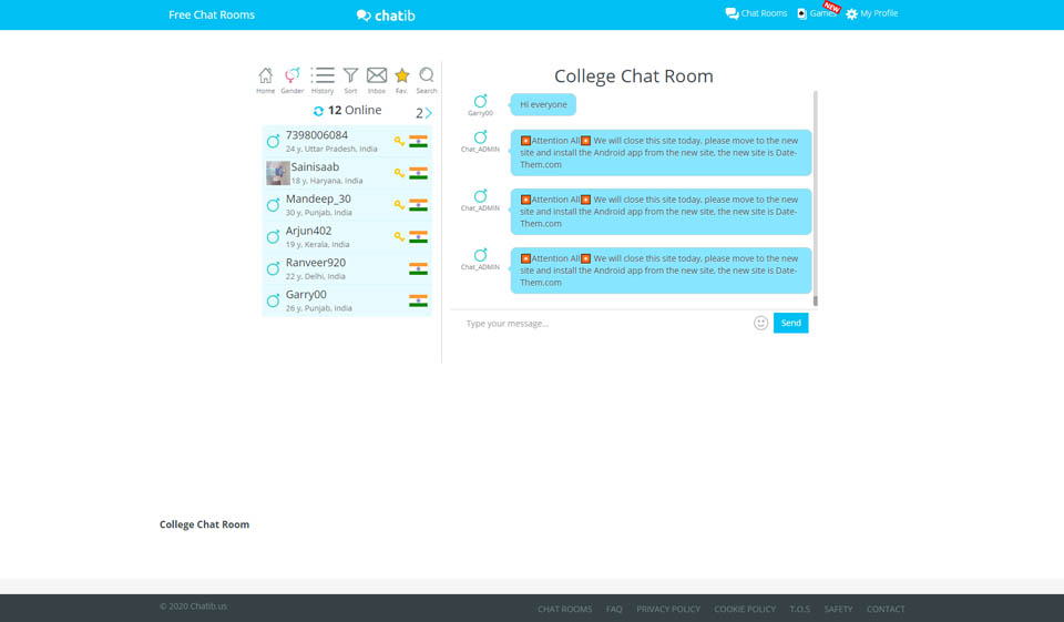 Processo di registrazione e profilo utente di Chatib