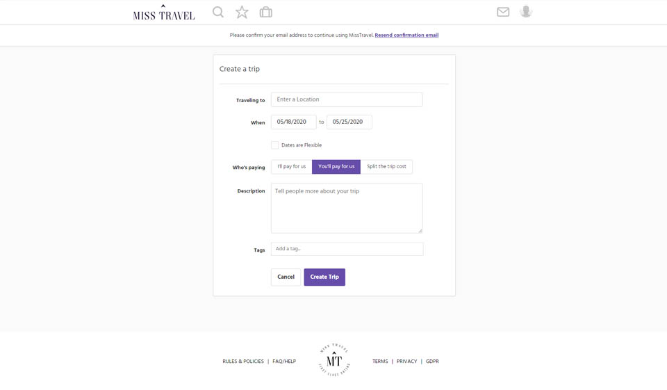 Miss Travel Website Design e usabilità